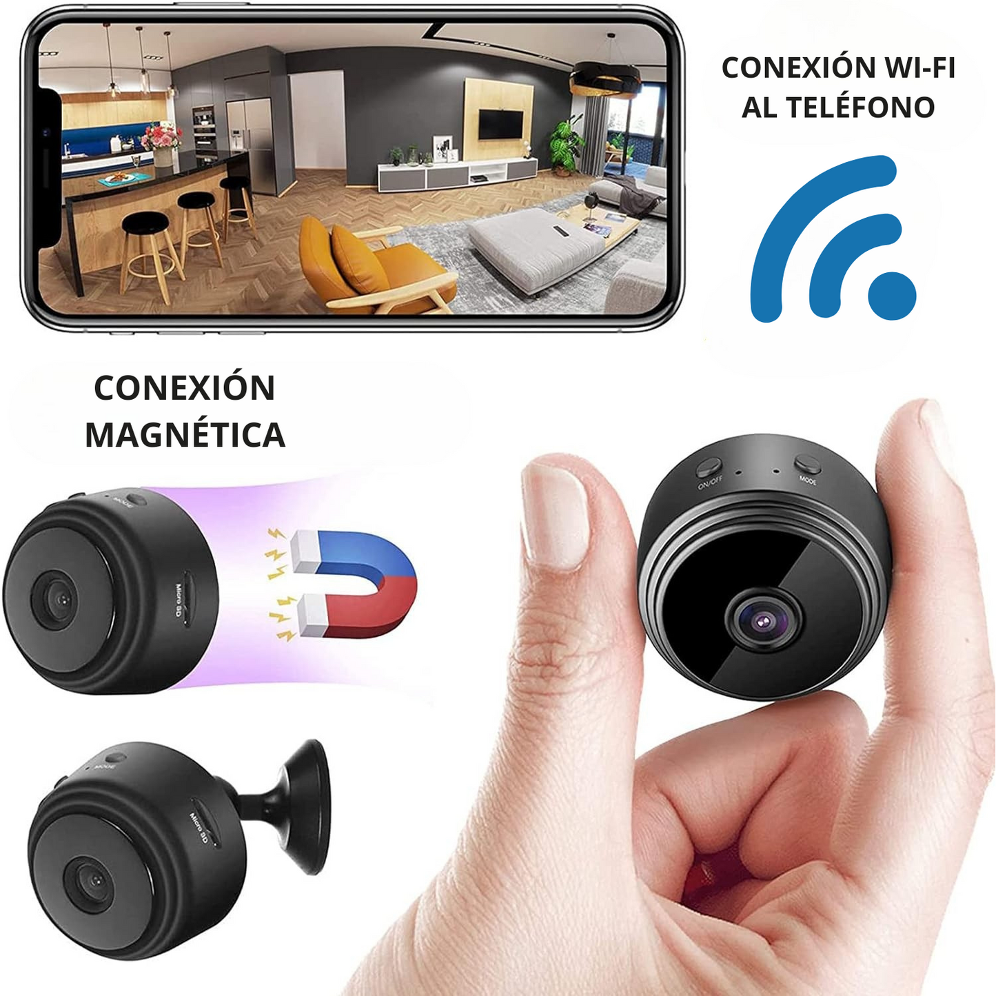 Mini Cámara Wifi HD + Soporte 360°
