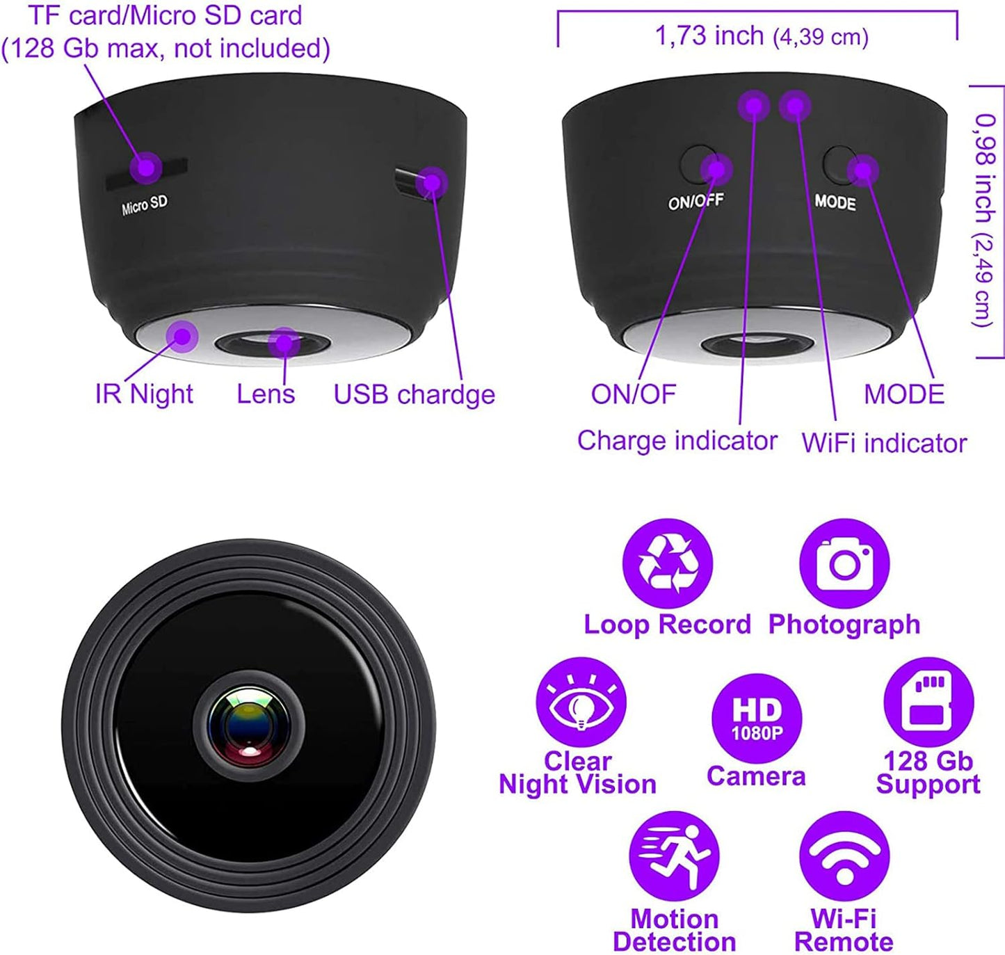 Mini Cámara Wifi HD + Soporte 360°